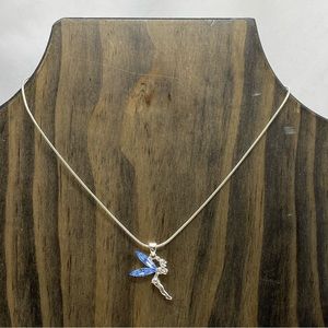Sterling Silver Fairy Light Blue Rhinestone Wings Necklace